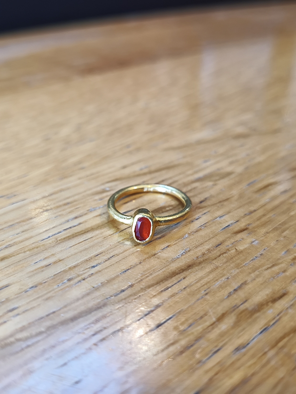 24k Gold Ring with Fire Opal Gemstone Cabochon 6